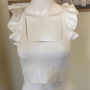 Seek the Label White Ruffle Sleeve Crop Top